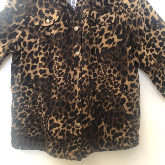 M Collection Leopard Print 3/4 Sleeve Blouse - Picture 10 of 16